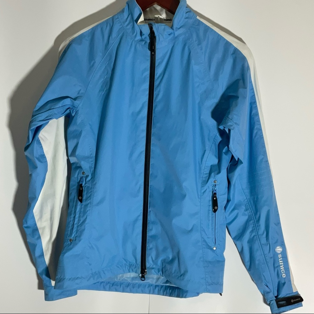 Sunice Typhoon Blue White Zipper Jacket Pockets Nylon Interior Mesh Lining Sz SM